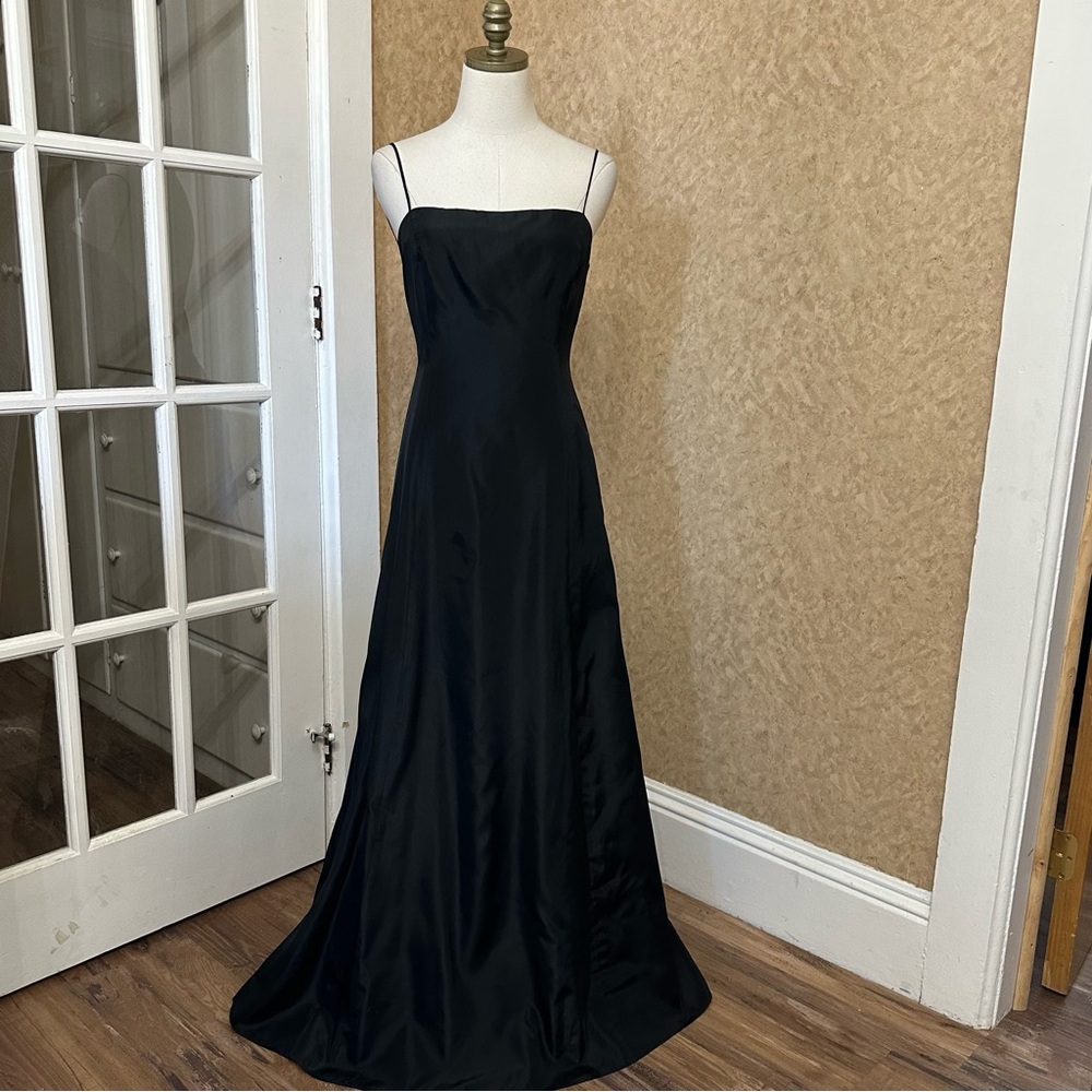 VTG Y2K 90s Square Neck Black Satin Low Back Formal Prom Dress